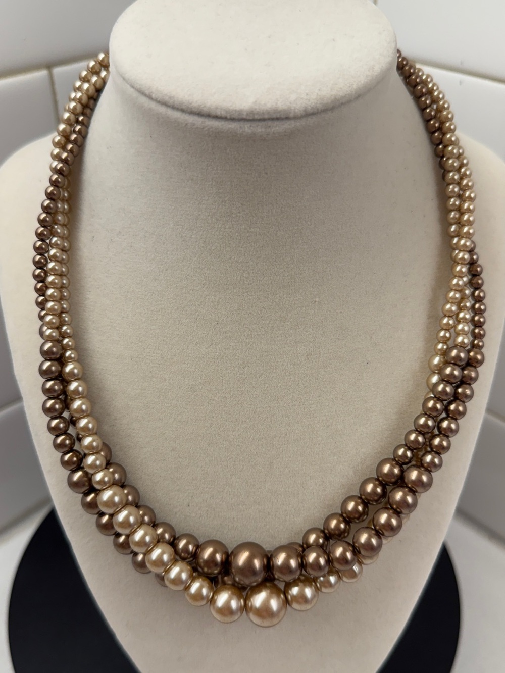 Triple Strand Champagne Pearl Necklace - Elegant Women’s Jewelry